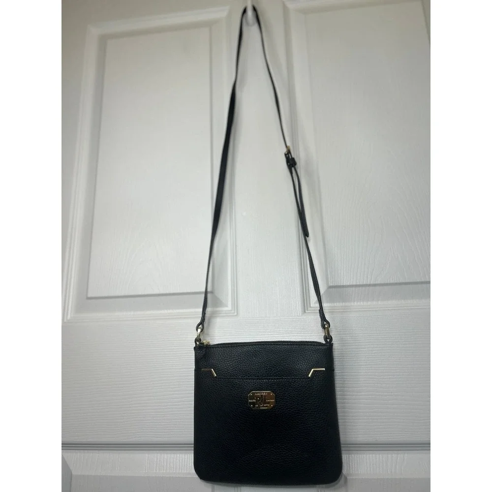 Lauren Ralph Lauren Black Faux‎ Leather Crossbody Bag Small Gold Hardware